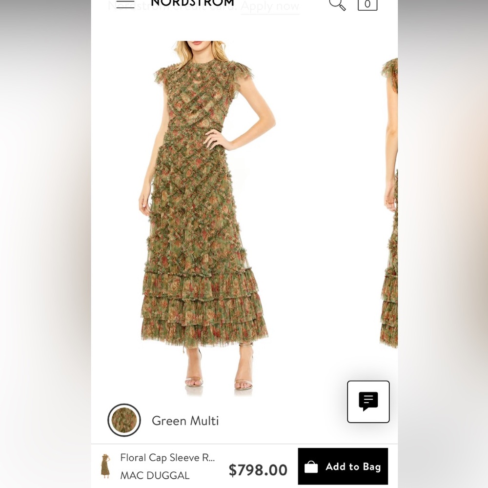 Mac Duggal Green Multi Textured Maxi Dress